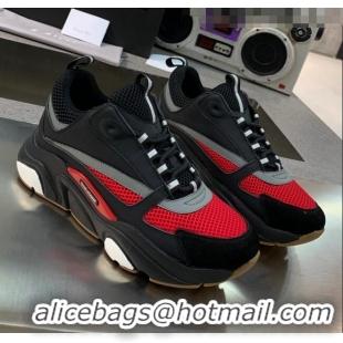 Low Cost Dior B22 Sneaker in Calfskin And Technical Mesh CD1314 Black/Red/Grey 2020