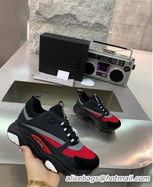 Low Cost Dior B22 Sneaker in Calfskin And Technical Mesh CD1314 Black/Red/Grey 2020