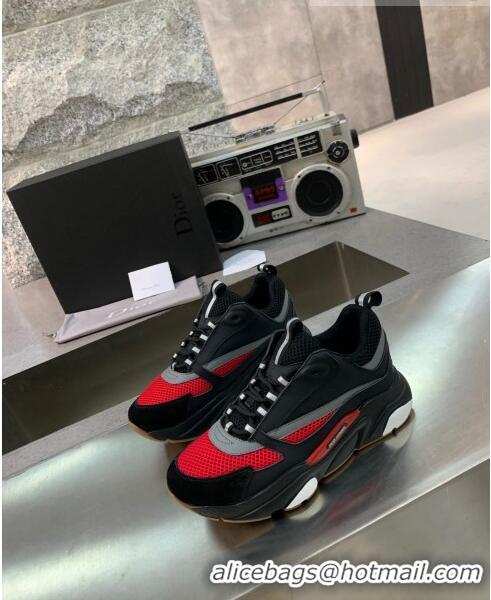 Low Cost Dior B22 Sneaker in Calfskin And Technical Mesh CD1314 Black/Red/Grey 2020