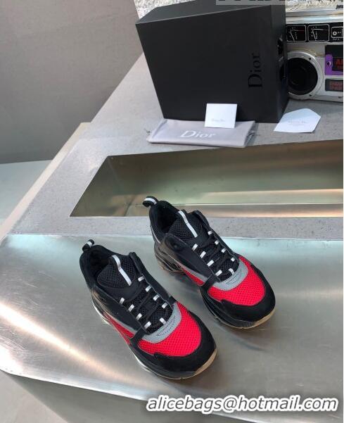 Low Cost Dior B22 Sneaker in Calfskin And Technical Mesh CD1314 Black/Red/Grey 2020