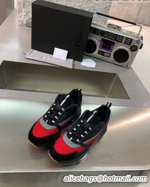 Low Cost Dior B22 Sneaker in Calfskin And Technical Mesh CD1314 Black/Red/Grey 2020