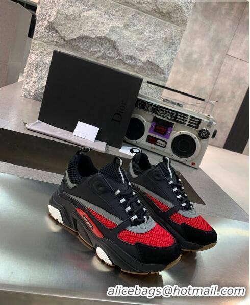 Low Cost Dior B22 Sneaker in Calfskin And Technical Mesh CD1314 Black/Red/Grey 2020