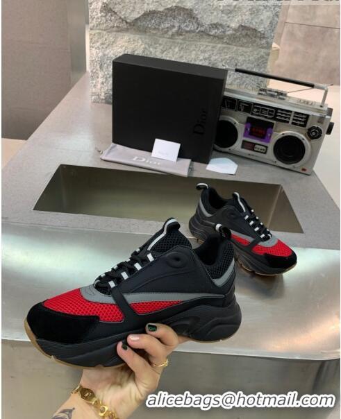 Low Cost Dior B22 Sneaker in Calfskin And Technical Mesh CD1314 Black/Red/Grey 2020