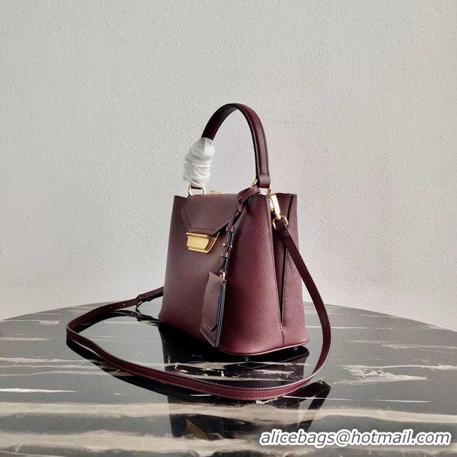 Good Quality Prada Calf skin tote 1BN012 Burgundy