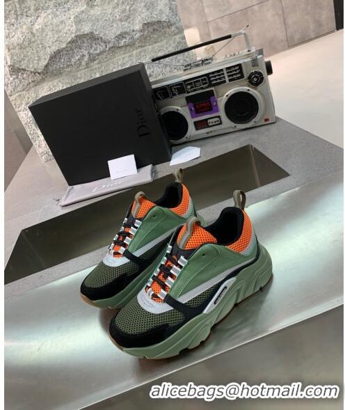 Trendy Design Dior B22 Sneaker in Calfskin And Technical Mesh CD1315 Green/Orange 2020