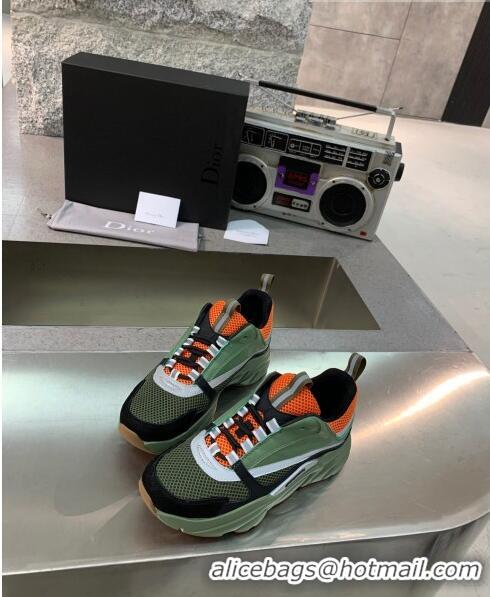 Trendy Design Dior B22 Sneaker in Calfskin And Technical Mesh CD1315 Green/Orange 2020