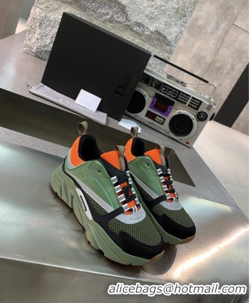 Trendy Design Dior B22 Sneaker in Calfskin And Technical Mesh CD1315 Green/Orange 2020