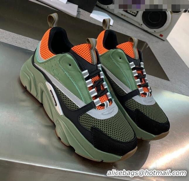 Trendy Design Dior B22 Sneaker in Calfskin And Technical Mesh CD1315 Green/Orange 2020