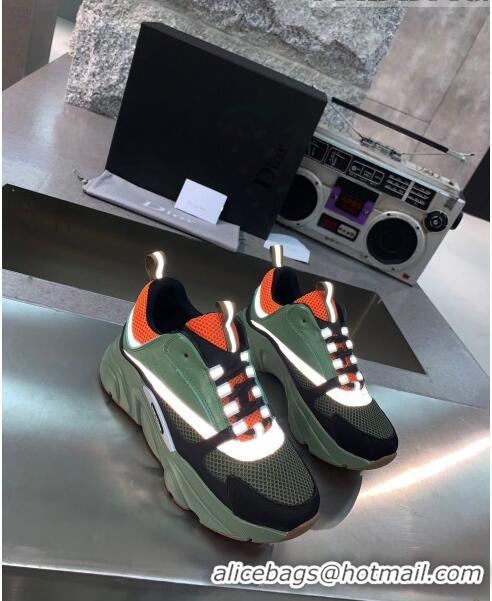 Trendy Design Dior B22 Sneaker in Calfskin And Technical Mesh CD1315 Green/Orange 2020