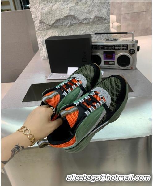 Trendy Design Dior B22 Sneaker in Calfskin And Technical Mesh CD1315 Green/Orange 2020