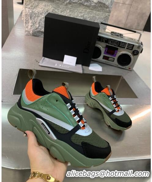 Trendy Design Dior B22 Sneaker in Calfskin And Technical Mesh CD1315 Green/Orange 2020