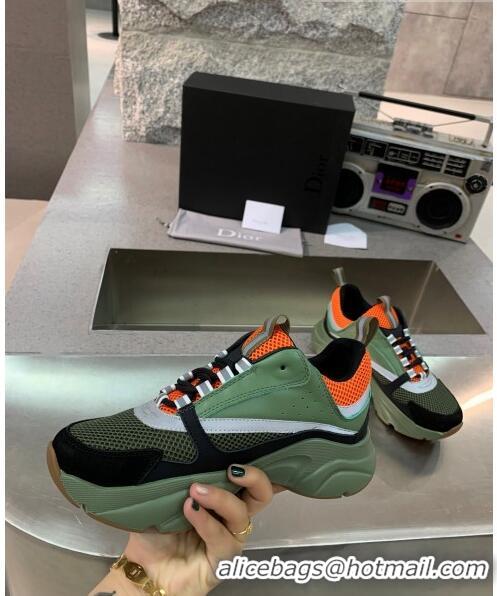 Trendy Design Dior B22 Sneaker in Calfskin And Technical Mesh CD1315 Green/Orange 2020