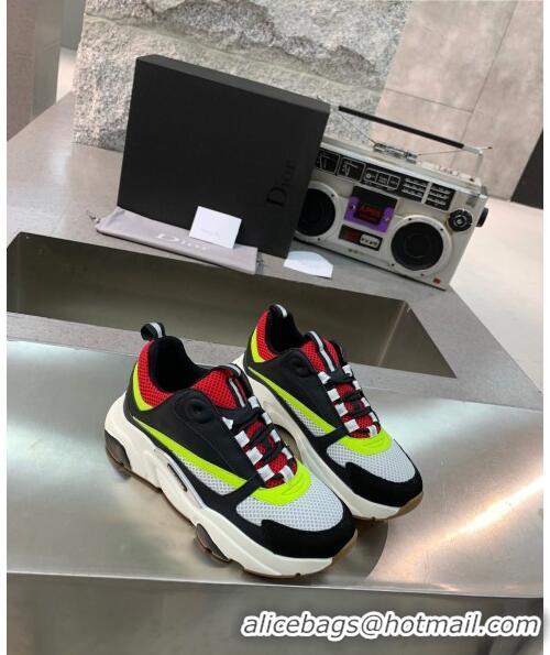 Low Cost Dior B22 Sneaker in Calfskin And Technical Mesh CD1318 Black/Red/Green 2020