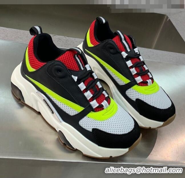 Low Cost Dior B22 Sneaker in Calfskin And Technical Mesh CD1318 Black/Red/Green 2020