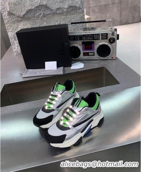 Duplicate Dior B22 Sneaker in Calfskin And Technical Mesh CD1320 Silver/Green 2020