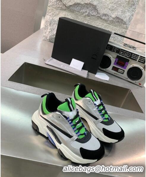 Duplicate Dior B22 Sneaker in Calfskin And Technical Mesh CD1320 Silver/Green 2020