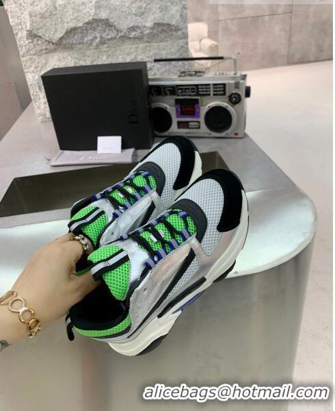 Duplicate Dior B22 Sneaker in Calfskin And Technical Mesh CD1320 Silver/Green 2020