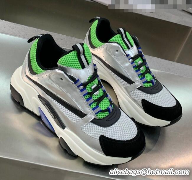 Duplicate Dior B22 Sneaker in Calfskin And Technical Mesh CD1320 Silver/Green 2020