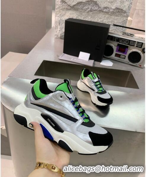 Duplicate Dior B22 Sneaker in Calfskin And Technical Mesh CD1320 Silver/Green 2020