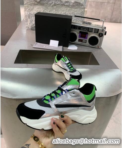 Duplicate Dior B22 Sneaker in Calfskin And Technical Mesh CD1320 Silver/Green 2020