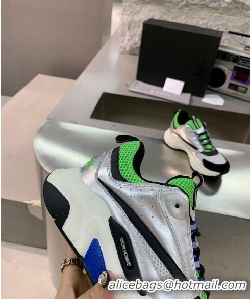 Duplicate Dior B22 Sneaker in Calfskin And Technical Mesh CD1320 Silver/Green 2020