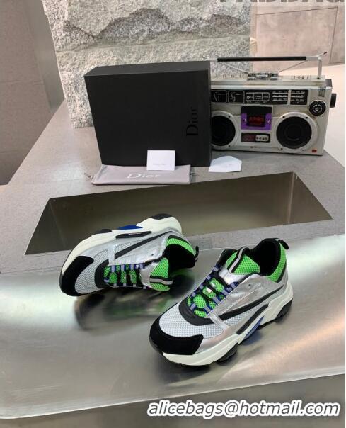 Duplicate Dior B22 Sneaker in Calfskin And Technical Mesh CD1320 Silver/Green 2020