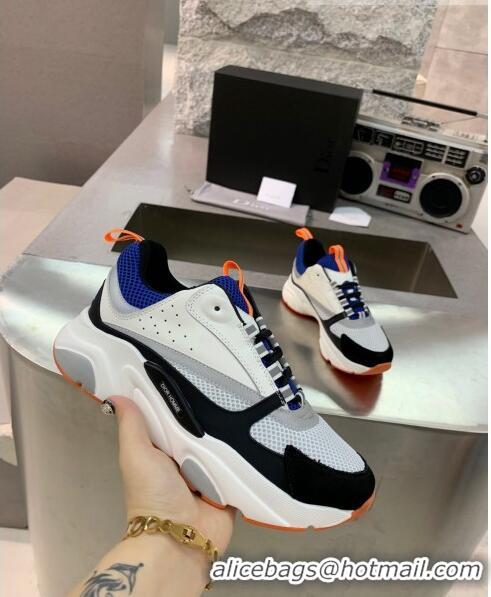 Inexpensive Dior B22 Sneaker in Calfskin And Technical Mesh CD1322 Black/Blue/Orange 2020