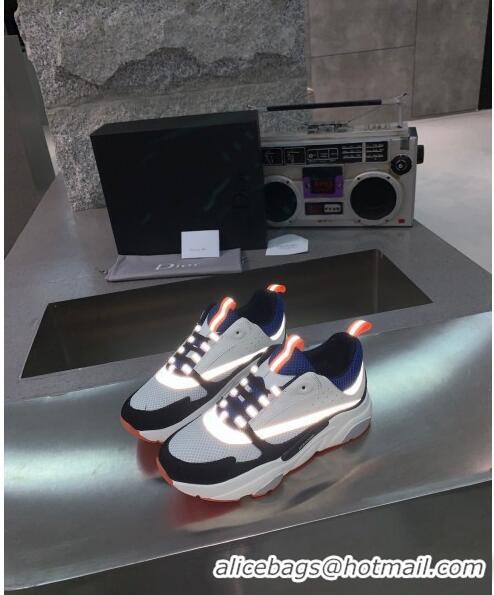 Inexpensive Dior B22 Sneaker in Calfskin And Technical Mesh CD1322 Black/Blue/Orange 2020