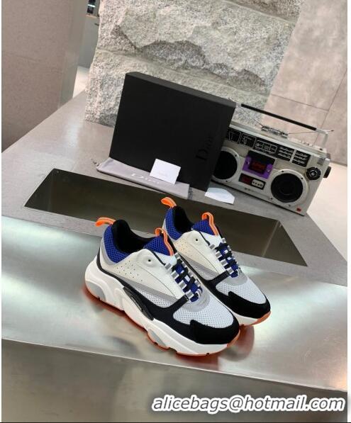 Inexpensive Dior B22 Sneaker in Calfskin And Technical Mesh CD1322 Black/Blue/Orange 2020