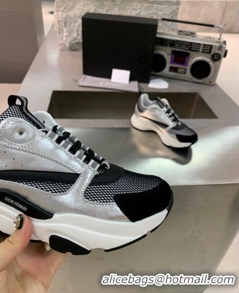 Cheapest Dior B22 Sneaker in Calfskin And Technical Mesh CD1323 Silver/Black/White 2020