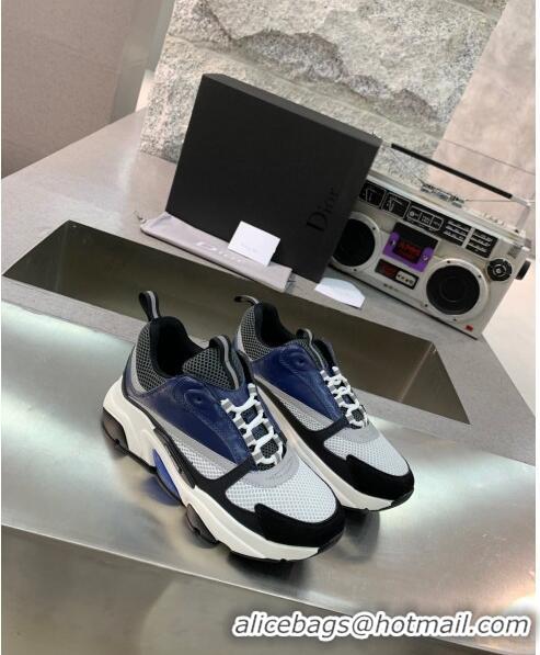 Discount Dior B22 Sneaker in Calfskin And Technical Mesh CD1324 Black/Blue/Dark Grey 2020