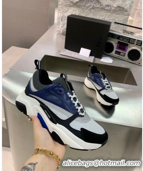 Discount Dior B22 Sneaker in Calfskin And Technical Mesh CD1324 Black/Blue/Dark Grey 2020