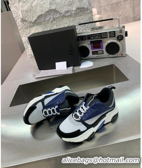 Discount Dior B22 Sneaker in Calfskin And Technical Mesh CD1324 Black/Blue/Dark Grey 2020