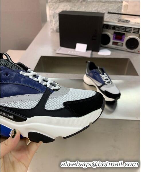 Discount Dior B22 Sneaker in Calfskin And Technical Mesh CD1324 Black/Blue/Dark Grey 2020