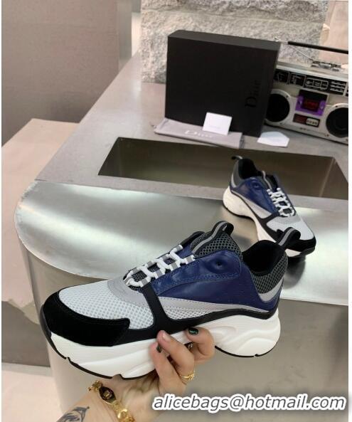 Discount Dior B22 Sneaker in Calfskin And Technical Mesh CD1324 Black/Blue/Dark Grey 2020