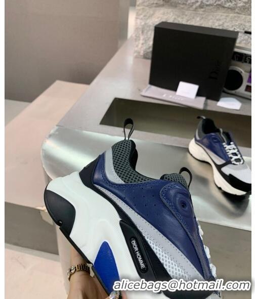 Discount Dior B22 Sneaker in Calfskin And Technical Mesh CD1324 Black/Blue/Dark Grey 2020