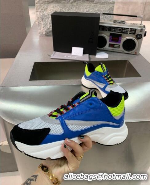 Dior B22 Sneaker in Calfskin And Technical Mesh CD1326 Bright Blue/Fluorescent Green 2020