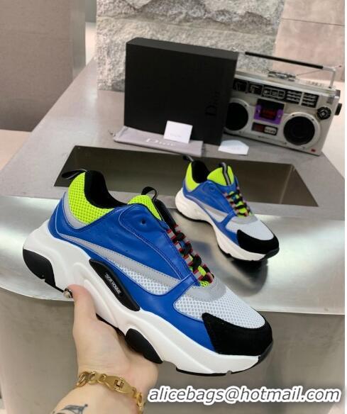 Dior B22 Sneaker in Calfskin And Technical Mesh CD1326 Bright Blue/Fluorescent Green 2020