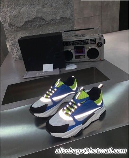 Dior B22 Sneaker in Calfskin And Technical Mesh CD1326 Bright Blue/Fluorescent Green 2020