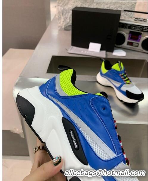 Dior B22 Sneaker in Calfskin And Technical Mesh CD1326 Bright Blue/Fluorescent Green 2020