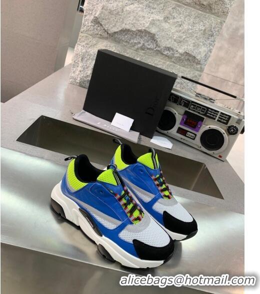 Dior B22 Sneaker in Calfskin And Technical Mesh CD1326 Bright Blue/Fluorescent Green 2020