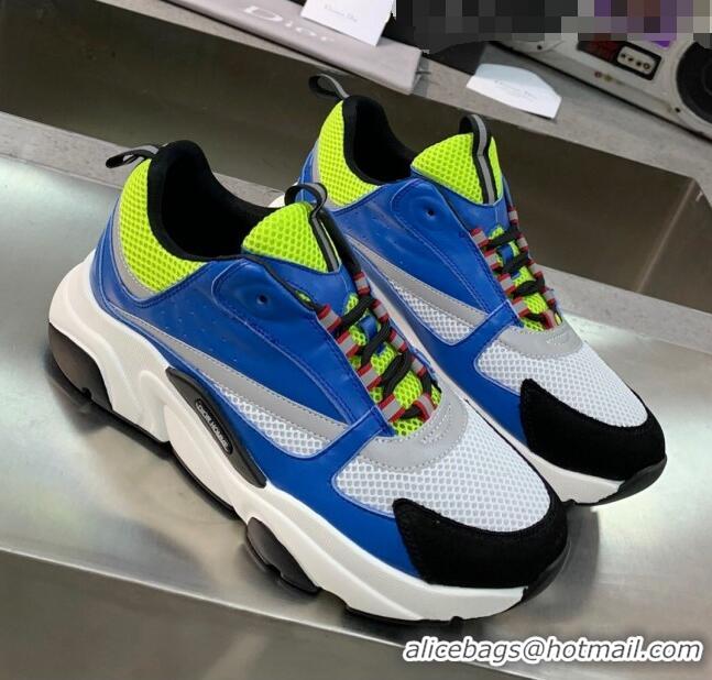 Dior B22 Sneaker in Calfskin And Technical Mesh CD1326 Bright Blue/Fluorescent Green 2020