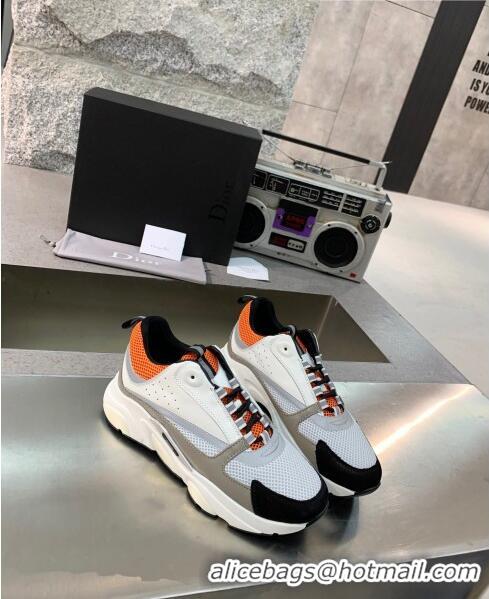 Buy Discount Dior B22 Sneaker in Calfskin And Technical Mesh CD1325 Grey/Orange/Black 2020