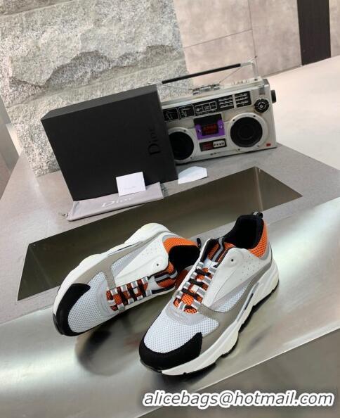 Buy Discount Dior B22 Sneaker in Calfskin And Technical Mesh CD1325 Grey/Orange/Black 2020