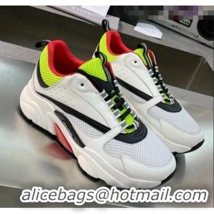 Duplicate Dior B22 Sneaker in Calfskin And Technical Mesh CD1327 Fluorescent Green/White/Red 2020