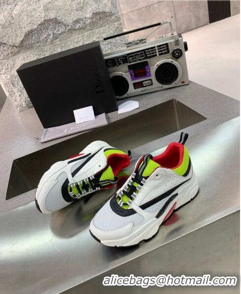 Duplicate Dior B22 Sneaker in Calfskin And Technical Mesh CD1327 Fluorescent Green/White/Red 2020