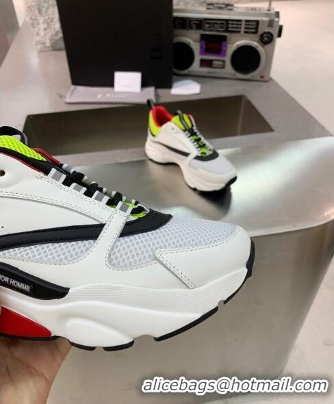 Duplicate Dior B22 Sneaker in Calfskin And Technical Mesh CD1327 Fluorescent Green/White/Red 2020