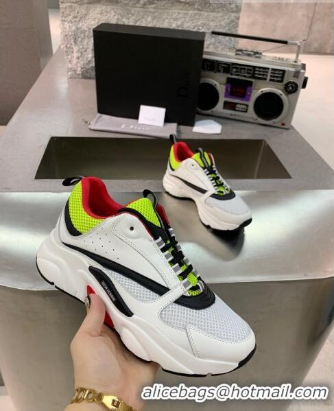 Duplicate Dior B22 Sneaker in Calfskin And Technical Mesh CD1327 Fluorescent Green/White/Red 2020