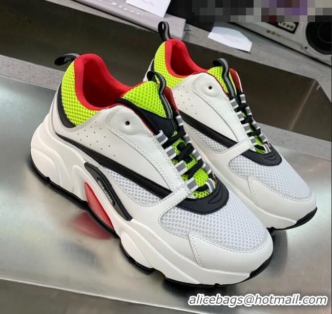 Duplicate Dior B22 Sneaker in Calfskin And Technical Mesh CD1327 Fluorescent Green/White/Red 2020