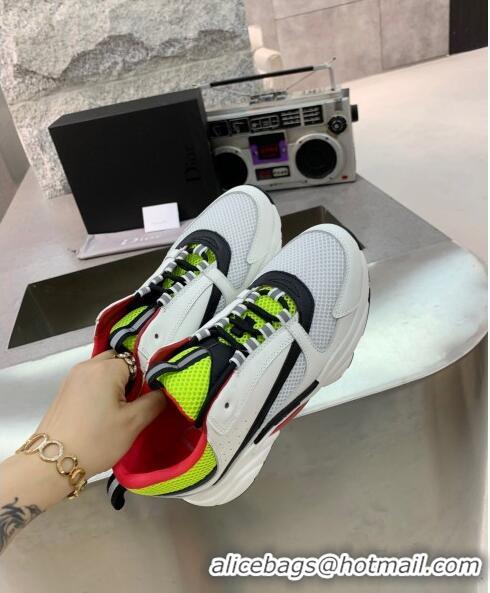 Duplicate Dior B22 Sneaker in Calfskin And Technical Mesh CD1327 Fluorescent Green/White/Red 2020